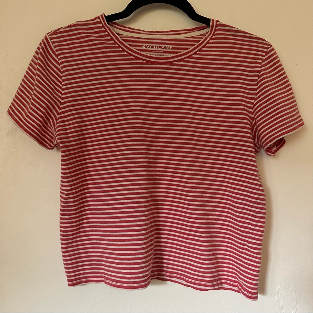Red and white striped Everlane tee